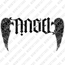 Load image into Gallery viewer, Angel (Wings) / Devil (Horns) Ambigram Tattoo Instant Download (Design + Stencil) STYLE: M - Wow Tattoos