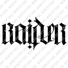 Load image into Gallery viewer, Raider / Nation Ambigram Tattoo Instant Download (Design + Stencil) STYLE: L - Wow Tattoos
